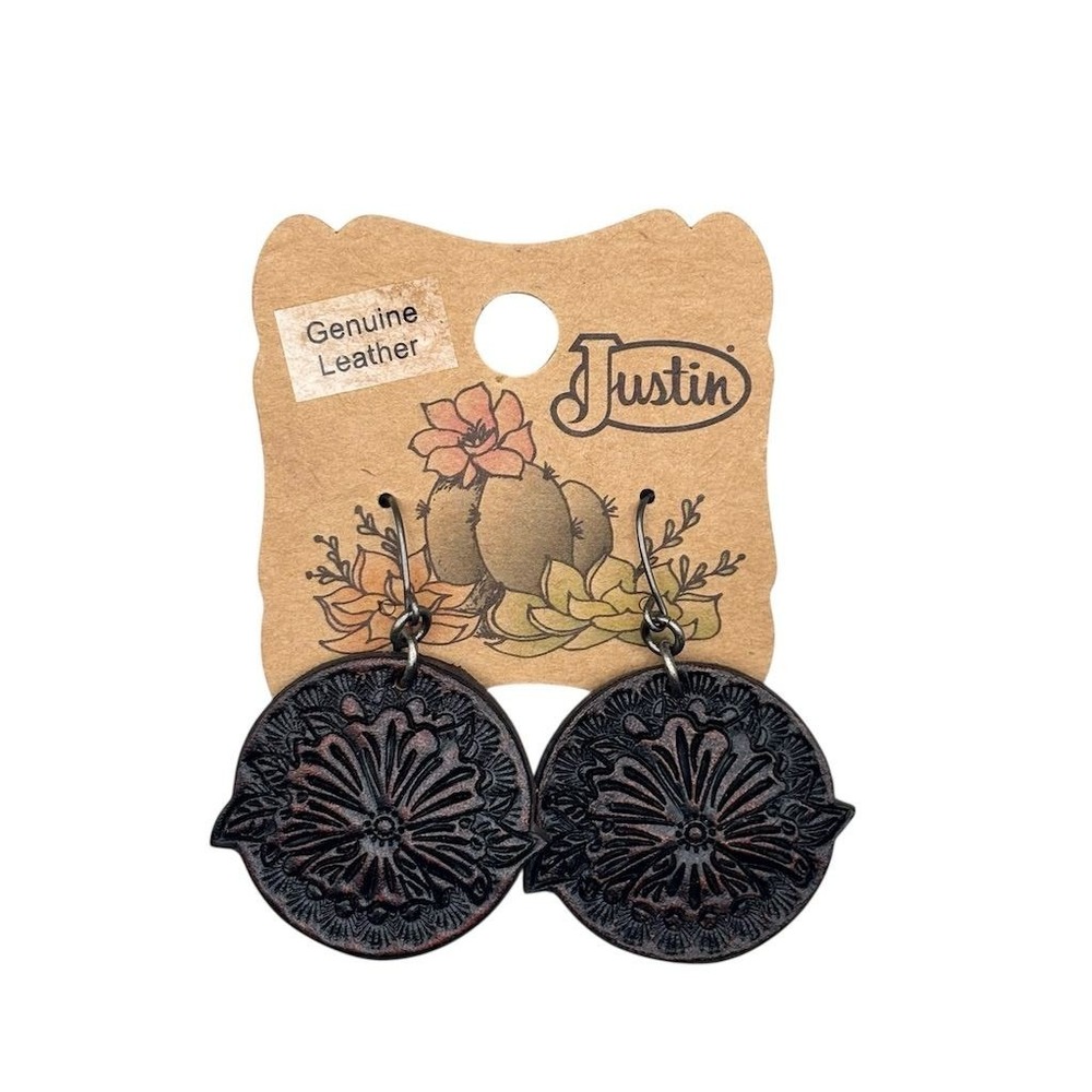 Justin boots Brown Leather Dangle Earrings Boho Western Rustic Style
